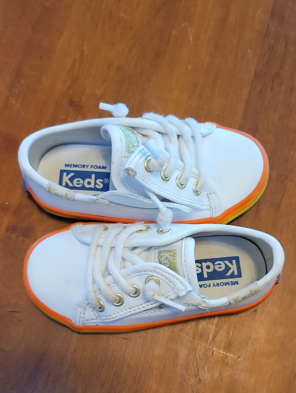 Keds Kids White Sneakers with Orange, Yellow, Green And Blue Accent